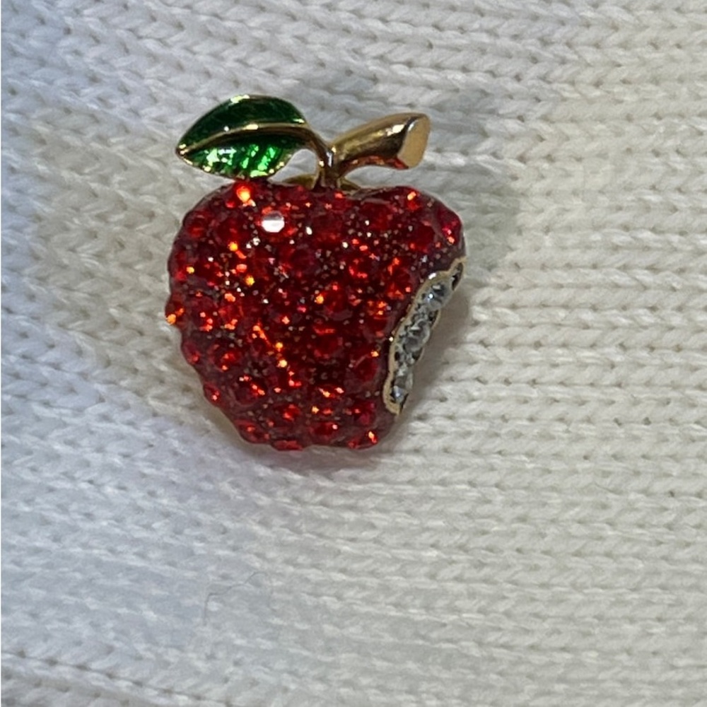 TEACHER APPLE 🍎 BLING W GREEN CLEAR RED RHINESTONE TAKE A BITE OUT OF EDUCATION